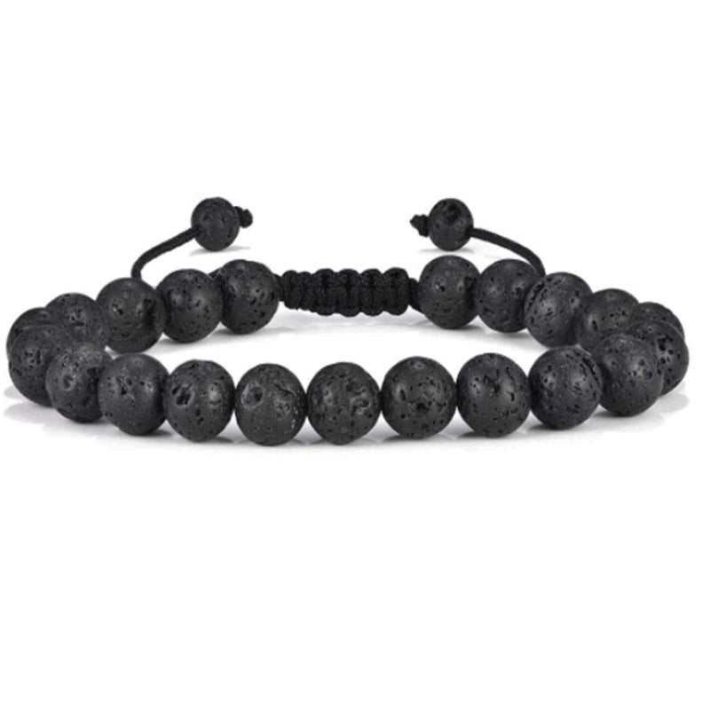 a bracelet with lava beads on a white background