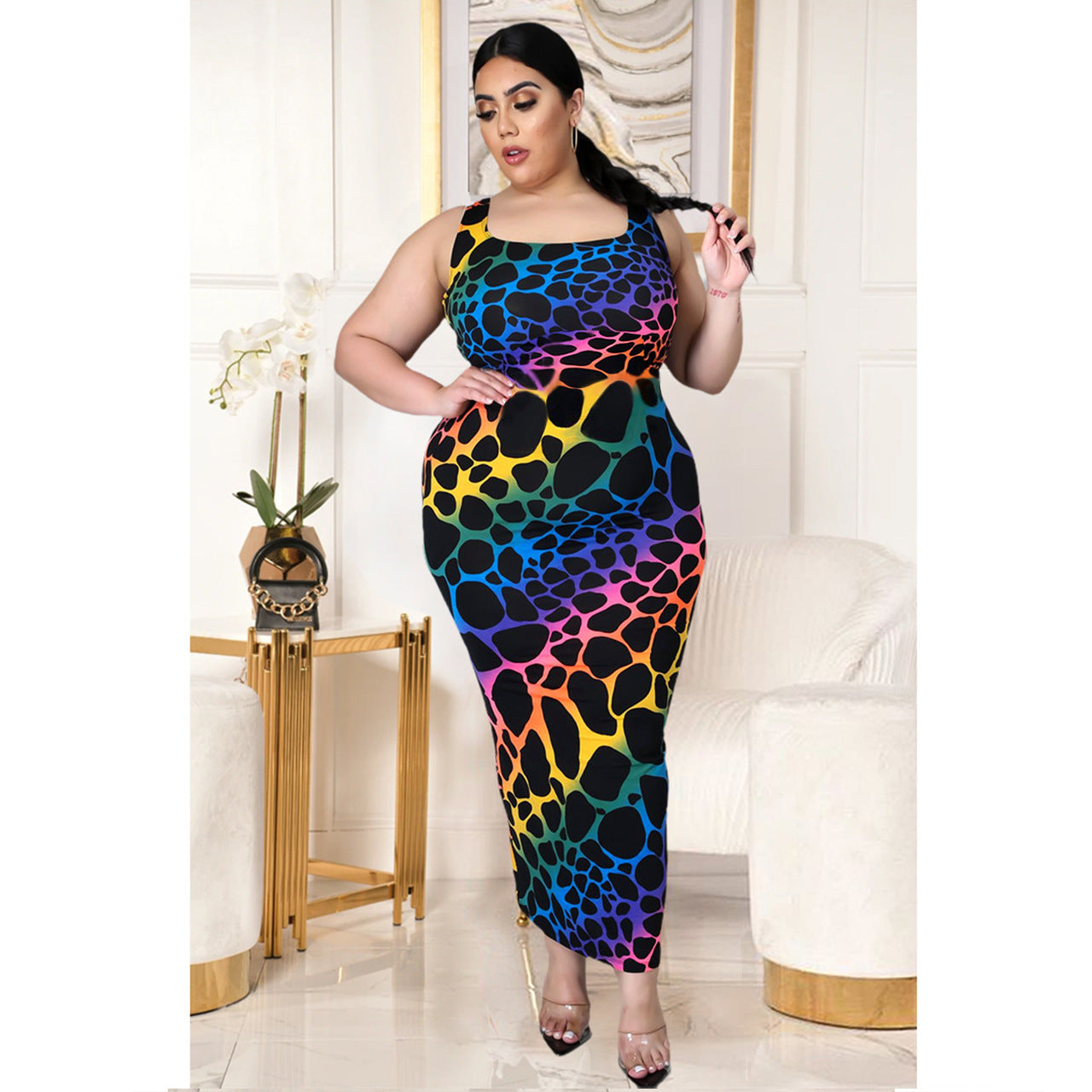 Womens Plus Size Color Leopard Print sexy dress