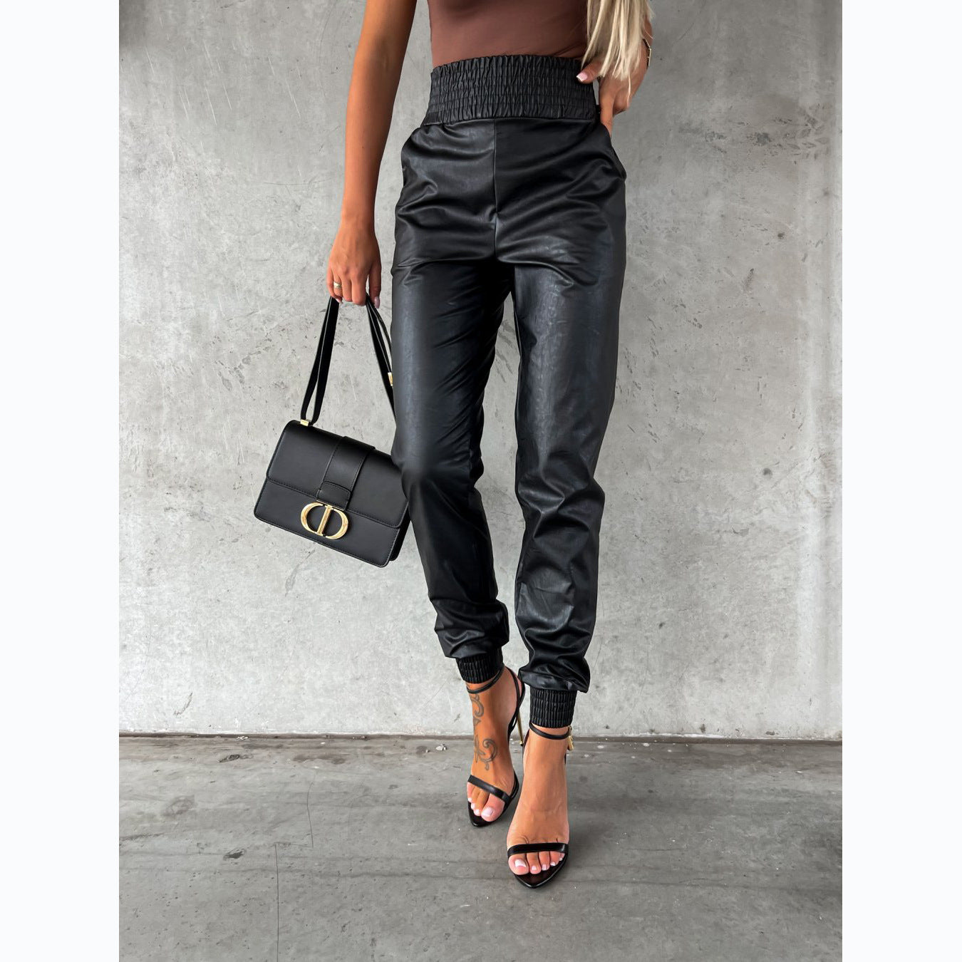 Street Fashion Haulage Motor Style Foreign Trade Waist Trimming Casual Fashion Leather Pants