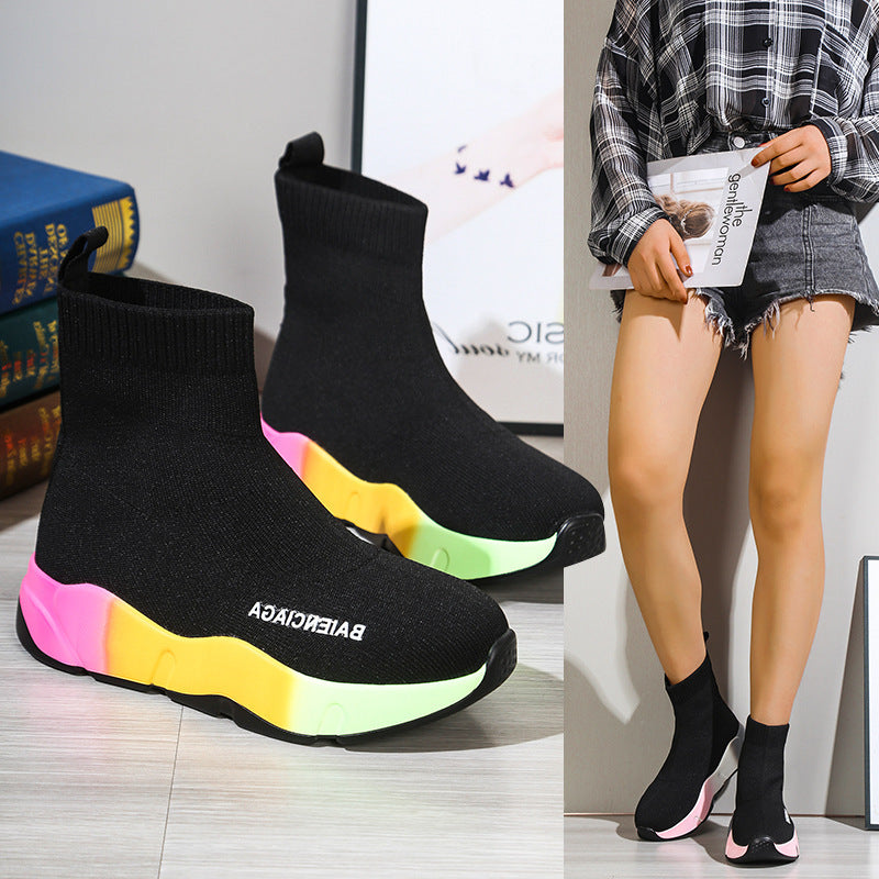 Black Sock Boots For Women Platform Shoes