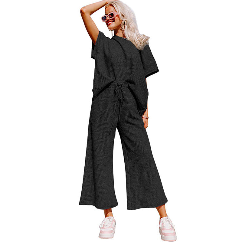 S.W. Loose Short Sleeve Women's Pants Suit