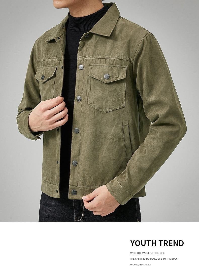 S.M. Men's Casual Suede Brushed Fabric  British Style Jacket