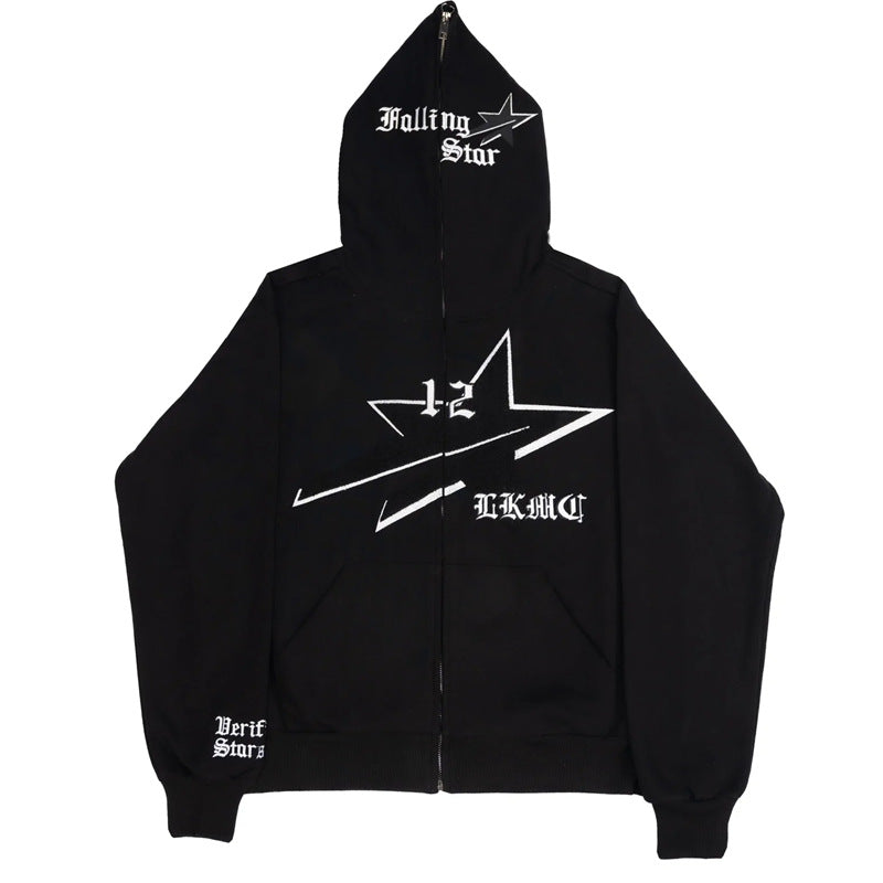 S.M. Letter Printed Zipper-to-head Hoodie