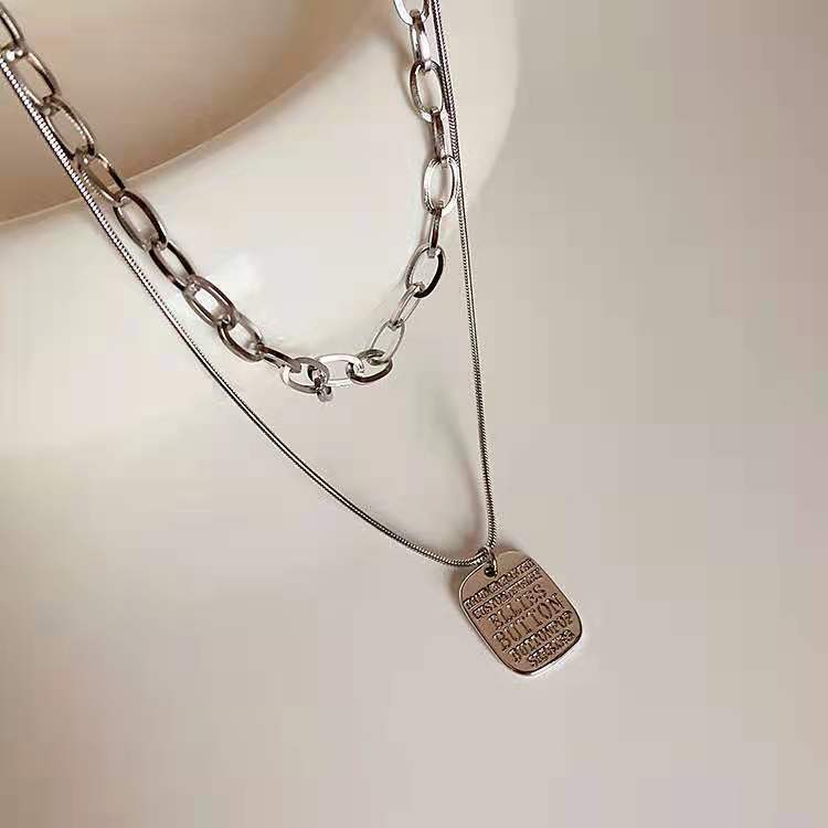 Korea Double Stack Necklace Simple Cold Wind Metal Sweater Chain Same Hip Hop Jewelry