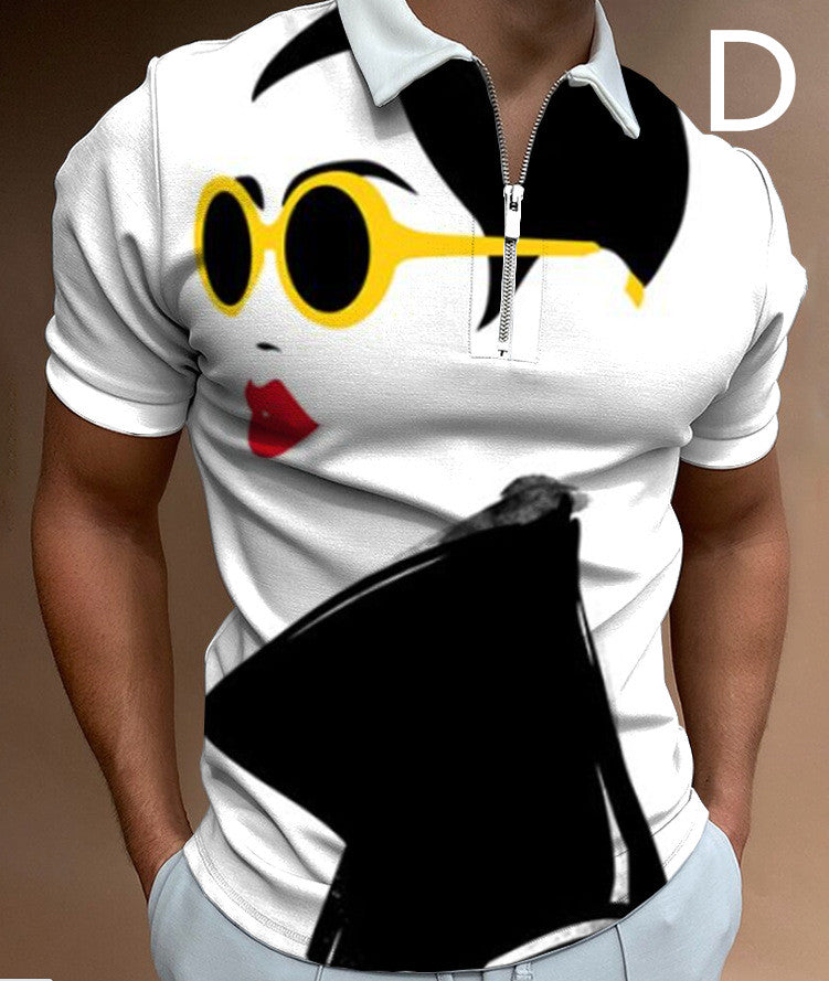 S.M.  Men's Face Art Print Short Sleeve Polo style shirts