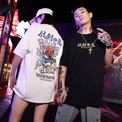 Men And Women Summer Street Loose Hip Hop T-shirt Wake Lion Style Couples Outfit