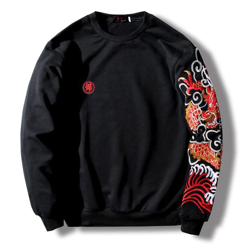 S.M. Embroidered Top Men's Casual Ethnic Style Pullover  Velvet Sweatshirt