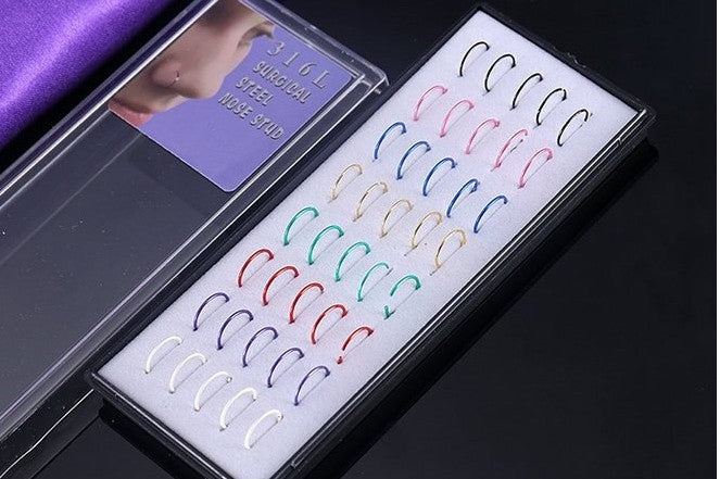 Box Of 40 Stainless Steel Curved Nose Rings