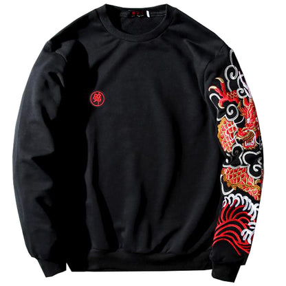 S.M. Embroidered Top Men's Casual Ethnic Style Pullover  Velvet Sweatshirt