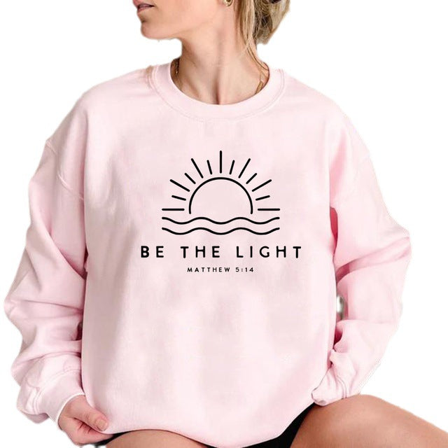 Women's Fleece-lined Crew Neck Sweater Plain Slogan S.W.