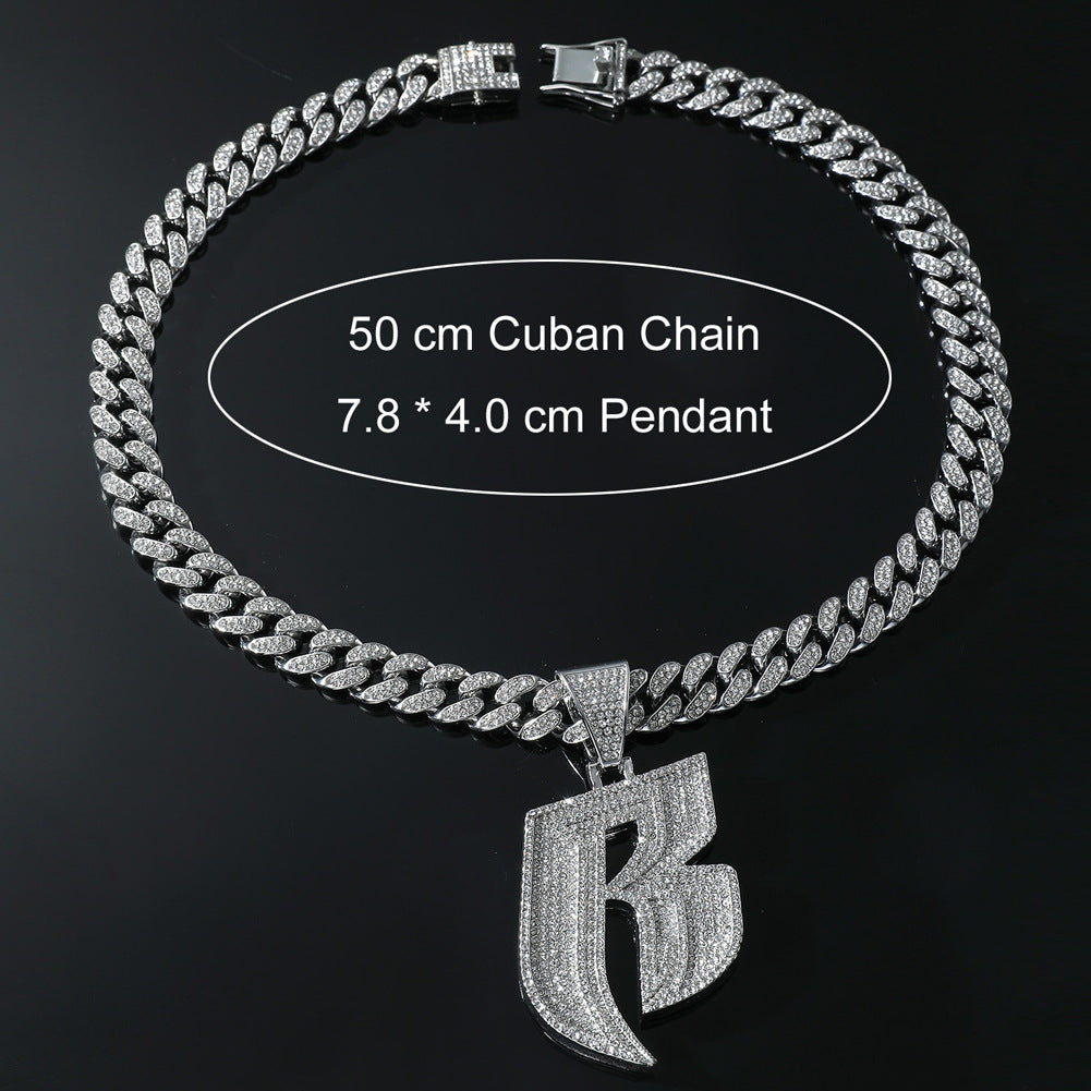 Men's Fashion And Fully-jewelled Letter B Pendant Necklace