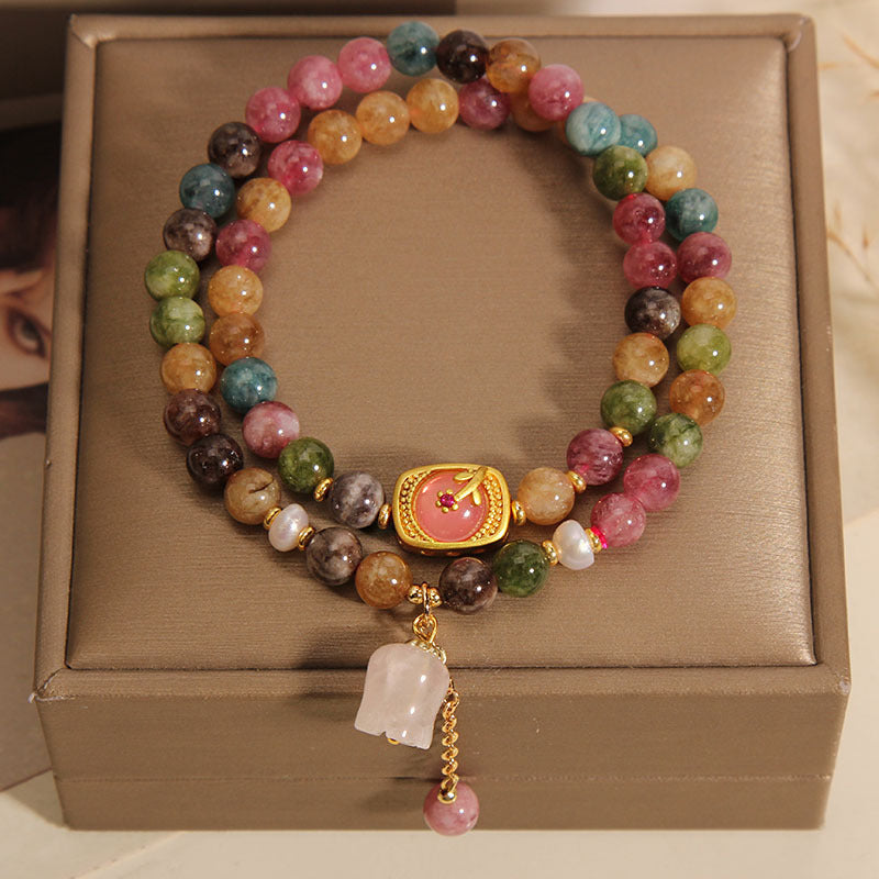 Double Layered Colored Tourmaline Jade Bracelet For Women
