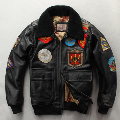 F.J.C. S.M. Men's Embroidered Leather  Jacket