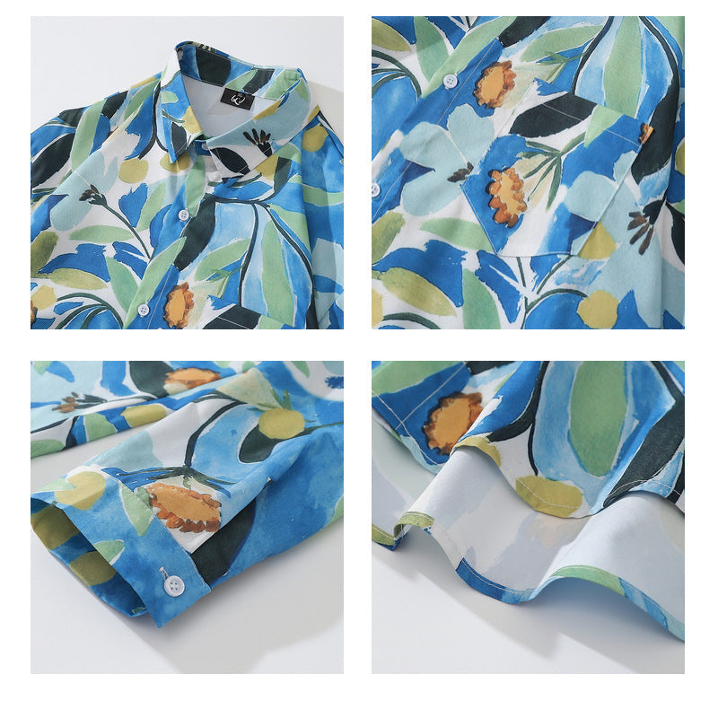 S.M. Men's Hip Hop Floral Print Long Sleeve Shirt