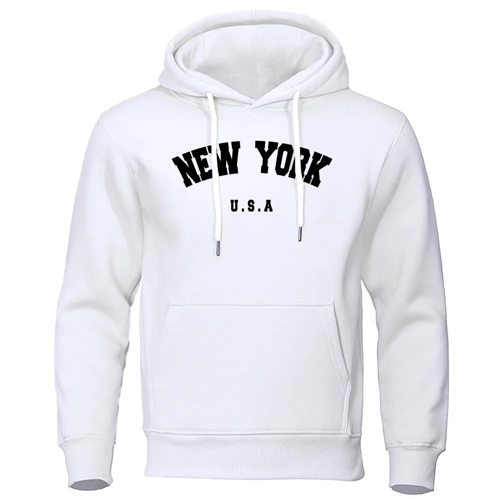 S.M. Men's Simple Letter NEW YORK Printed Casual Hooded Sweater