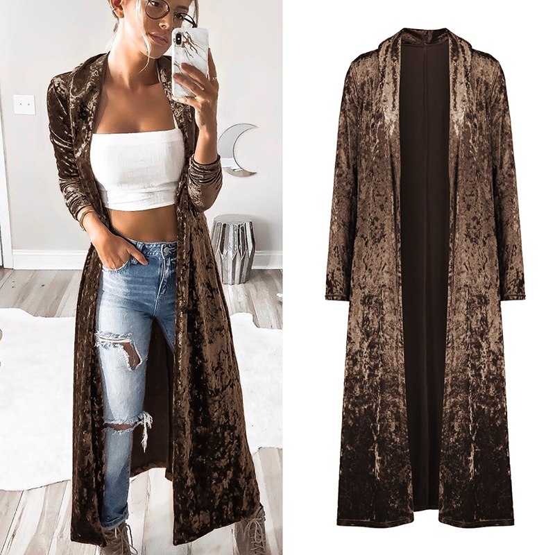 S.W. Women's fashion velvet jacket autumn long coat stitch outerwear coat casual tops cardigan women clothing plus size