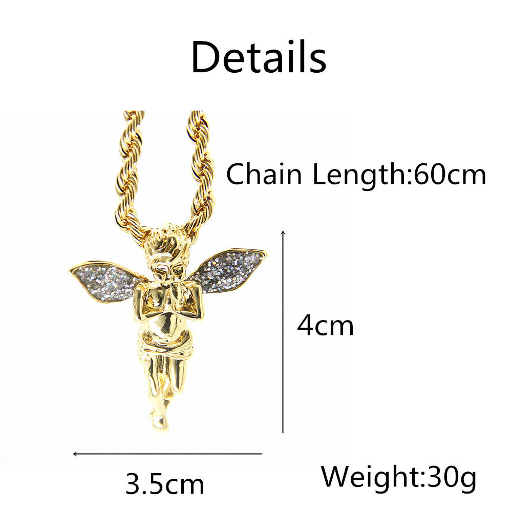 Angel gold powder wings necklace tide brand hip hop jewelry