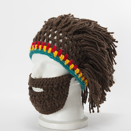 S.H. knit wool handmade beard men wig hats