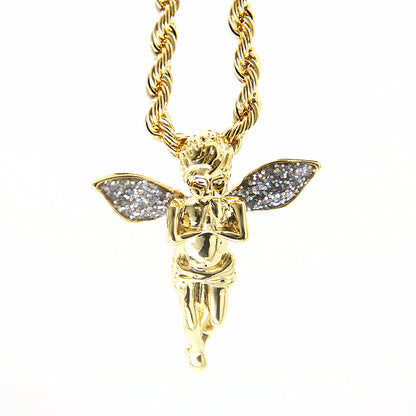 Angel gold powder wings necklace tide brand hip hop jewelry