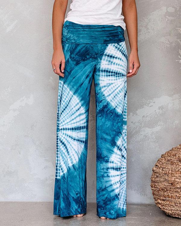 Yoga Fashion Personality Print Elastic Waist Wide Leg Pants