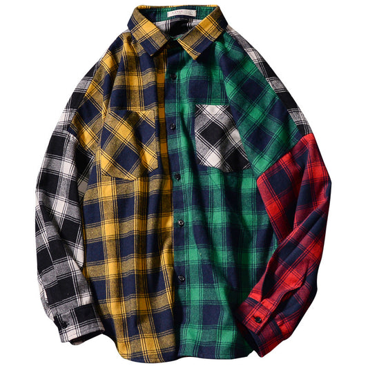 S.M. Colorblock hip-hop trend thin button-down shirt