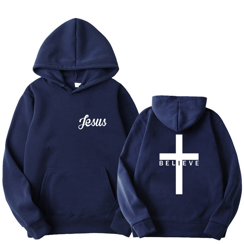 F.J.C. S.M. "Believe" Cross Printed Faith Hoodie