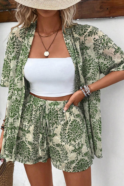 S.W. Printed Open Front Top and Shorts Set