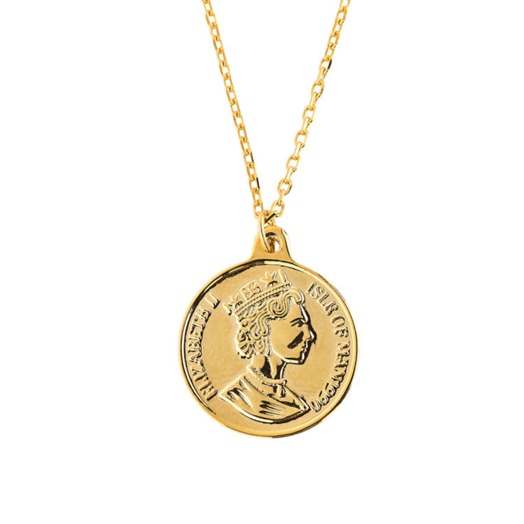 British Coin Necklace Female Cold Ins Trendy Internet Celebrity Gold Coin