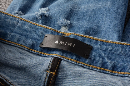 S.M. AMIRI BRAND High Street  Ripped Hole Colorful Patches Men's Jeans  Slim Fit