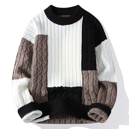 F.J.C. S.M. Men's Crew Neck Pullover  Color Contrast Sweater.