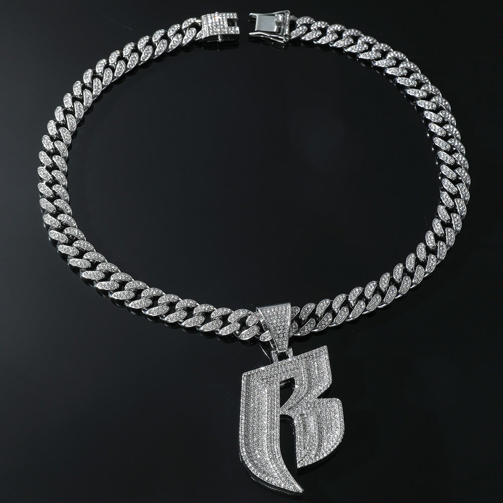 Men's Fashion And Fully-jewelled Letter B Pendant Necklace