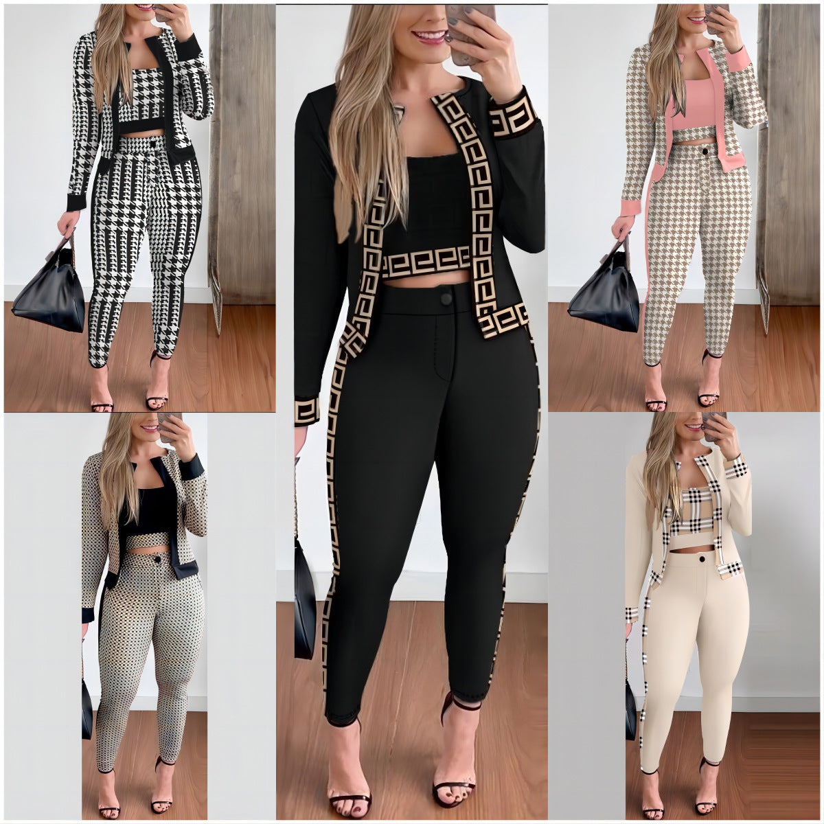 S.W.  Street Hipster Women's Vest Cardigan Leggings Three-piece Suit