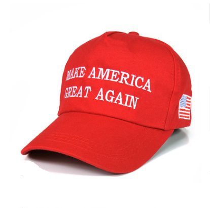 a red hat that says make america great again