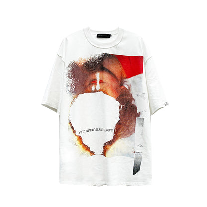 Hip-hop High Street Burning Theme Printing Niche Design T-shirt Men