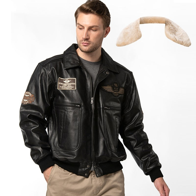 S.M. Men's Fur Collar With Cotton Leather Jacket