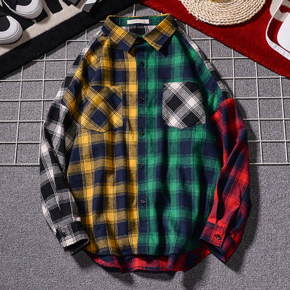 S.M. Colorblock hip-hop trend thin button-down shirt