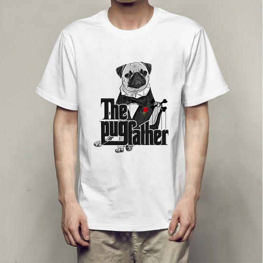Men's Graphic printed T-shirts"The Pug Father" short-sleeved T-shirt S.M.