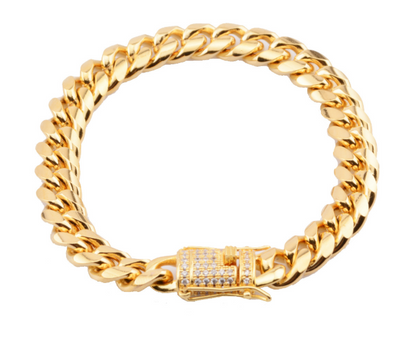 a gold bracelet with a lock on it