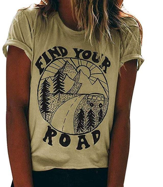 F.J.C. " FIND YOUR ROAD" women's graphic tee S.W.