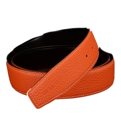 Leather h-belt original litchi grain cowhide belt scalp