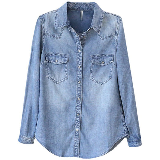 Tencel Denim Shirt Women Long Sleeve Bottoming Shirt