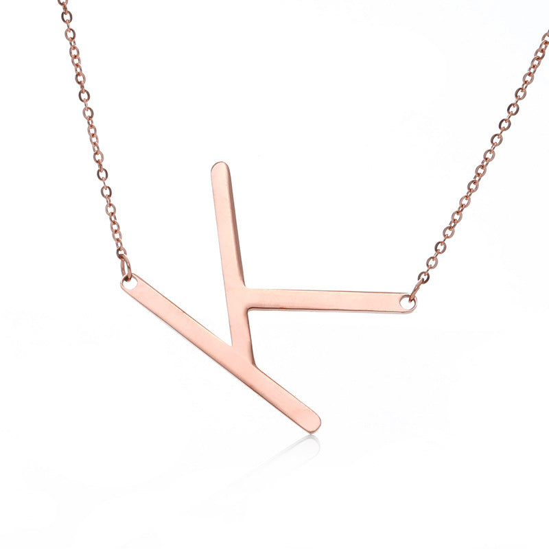 Fabulous Rose Gold Plated Stainless Steel Initial Letter Pendant Necklace