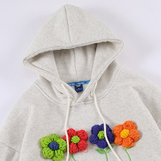 S.M. Small Flowers  Embroidery Hooded Long-sleeved Tops Men