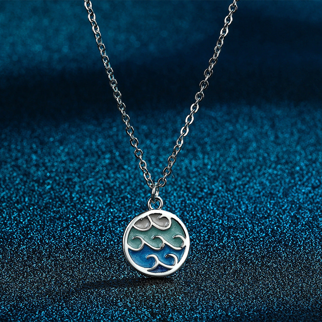 Fashionable Wave Sea Pendant Simple Trendy Stainless Steel Necklace