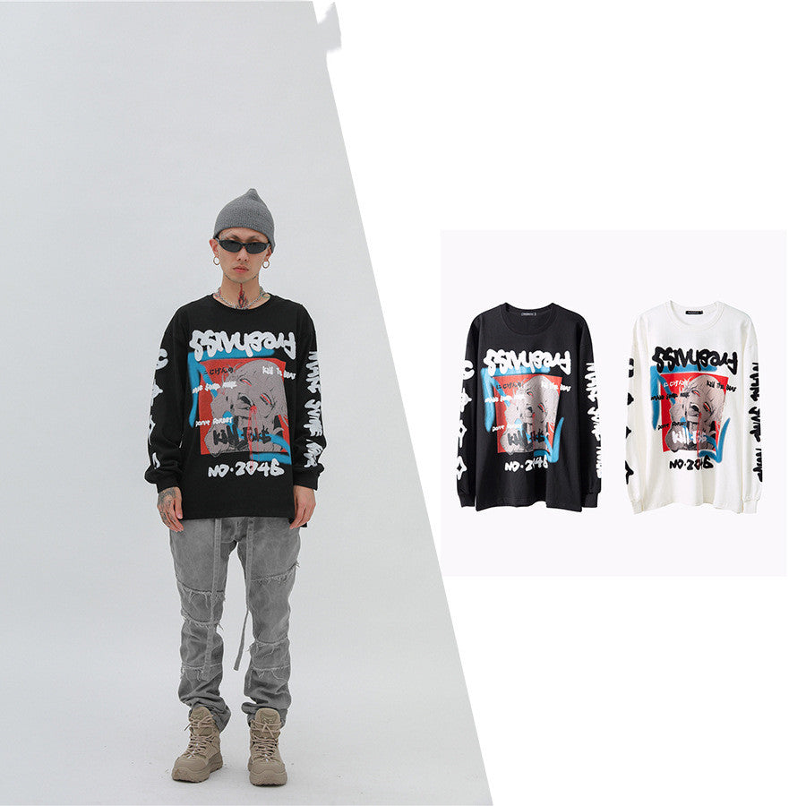 Hip-hop printed long-sleeved T-shirt S.M.