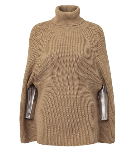 F.J.C. Women's  Solid Color Cape Knit Turtleneck Dress Sweater S.W.