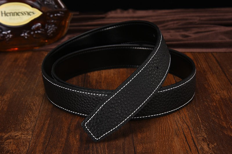 Leather h-belt original litchi grain cowhide belt scalp