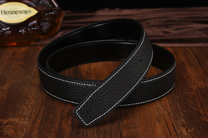 Leather h-belt original litchi grain cowhide belt scalp