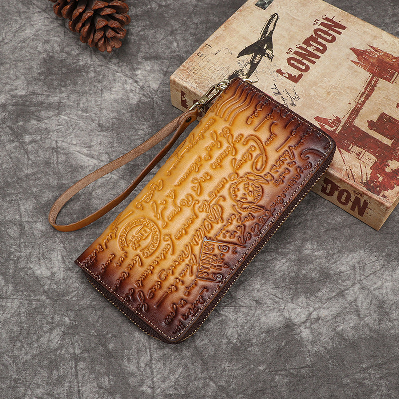 S.B. Cowhide Embossed Vintage Clutch Women's Wallet