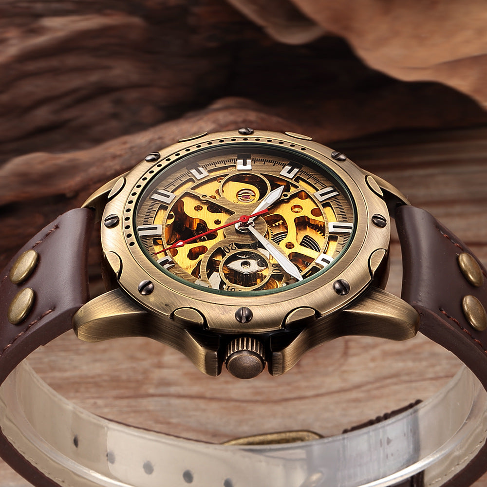 Mens Skeleton Steampunk Automatic Mechanical Watch